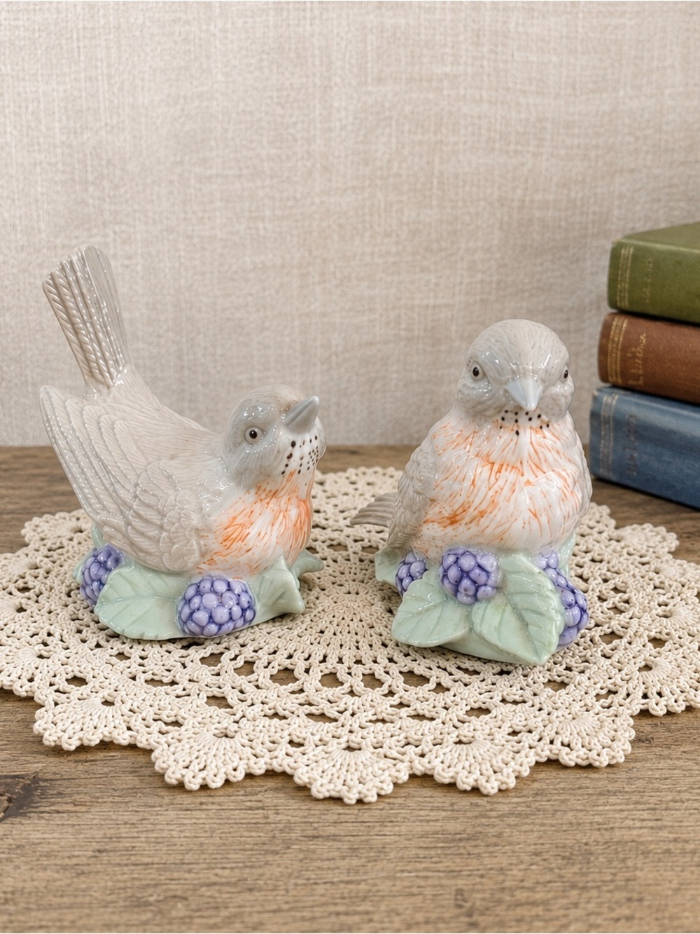 Vintage Bird Salt & Pepper Shakers | Porcelain Floral Berry